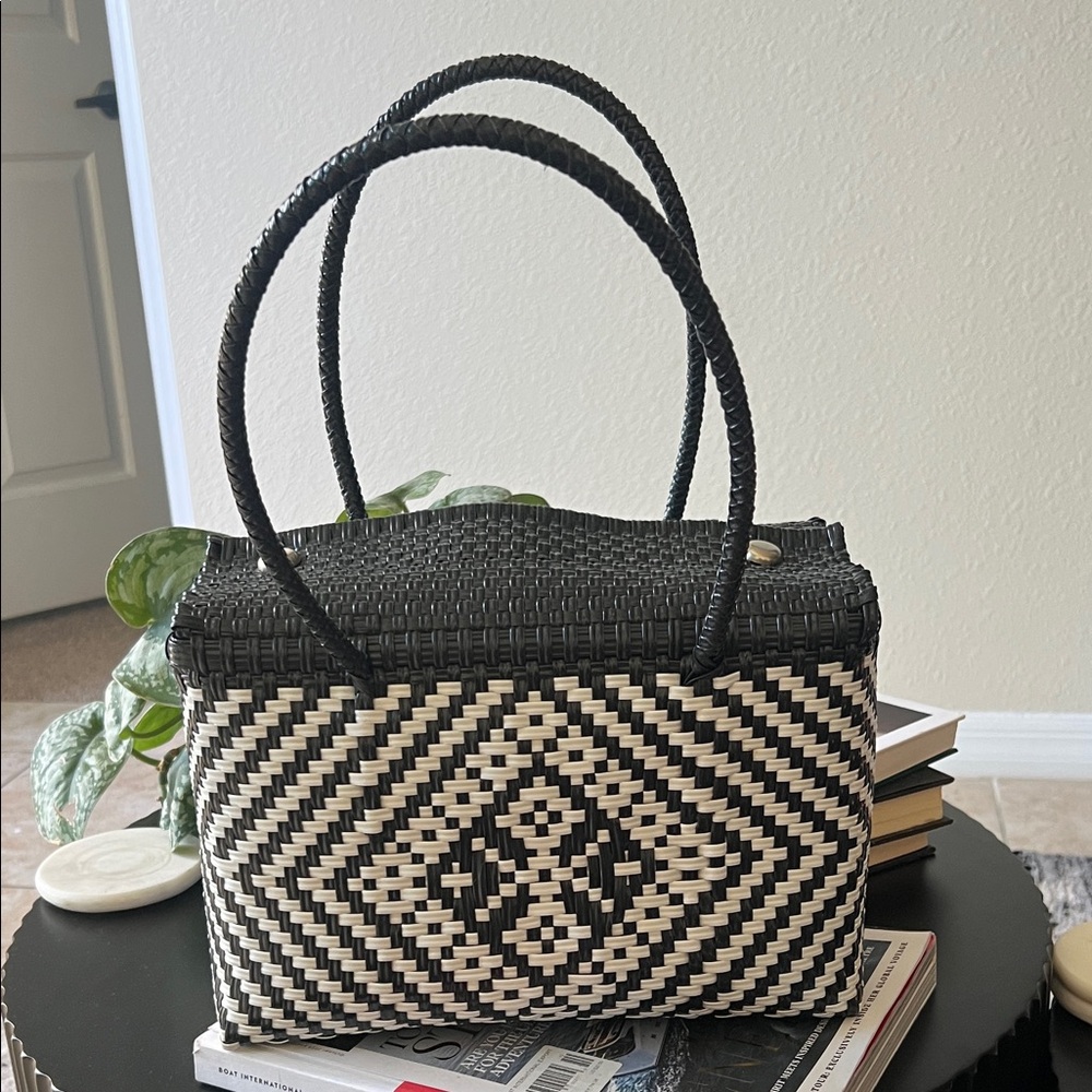 Black and White Woven Tote Bag